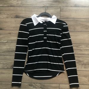🦋3/$15🦋 Black and White Collared Long Sleeve T